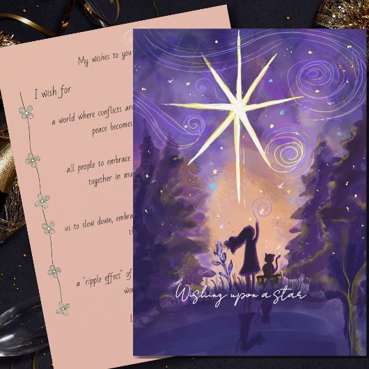 Starry Night New Year Wishes – Wishing Upon a Star Feestdagenkaart