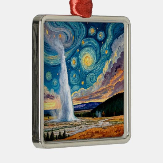 Starry Night Old Faithful Yellowstone Park Metalen Ornament (Rechts)