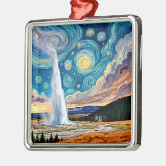 Starry Night Old Faithful Yellowstone Park Metalen Ornament (Links)