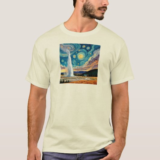 Starry Night Old Faithful Yellowstone Park T-shirt (Voorkant)