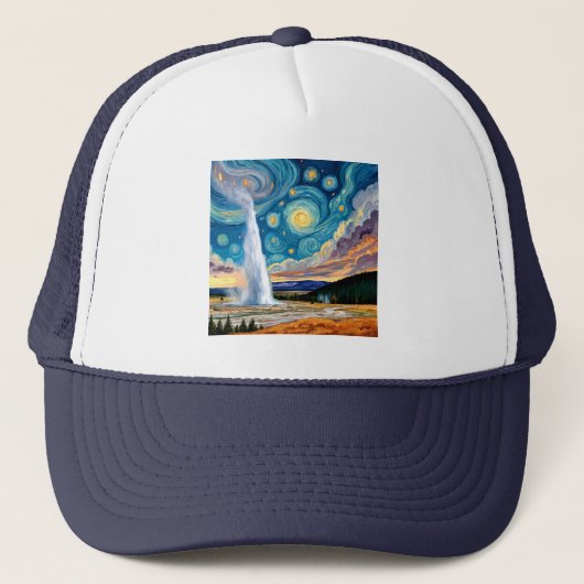 Starry Night Old Faithful Yellowstone Park Trucker Pet (Voorkant)