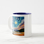Starry Night Old Faithful Yellowstone Park Tweekleurige Koffiemok (Voorkant links)