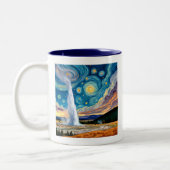 Starry Night Old Faithful Yellowstone Park Tweekleurige Koffiemok (Links)