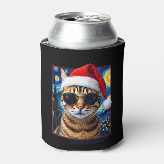Starry Night Orange Tabby Cat Christmas Blikjeskoeler (Blikje Voorkant)