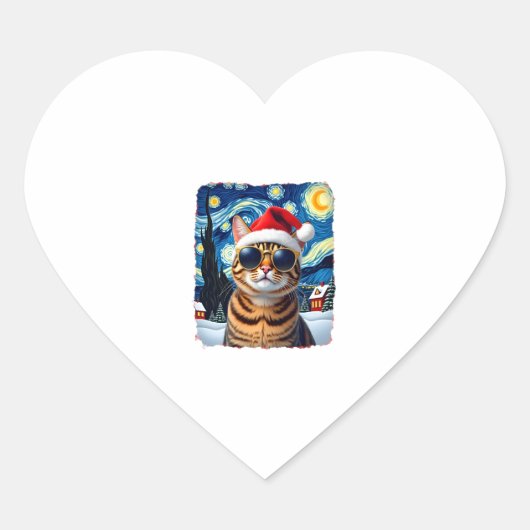 Starry Night Orange Tabby Cat Christmas Hart Sticker (Voorkant)
