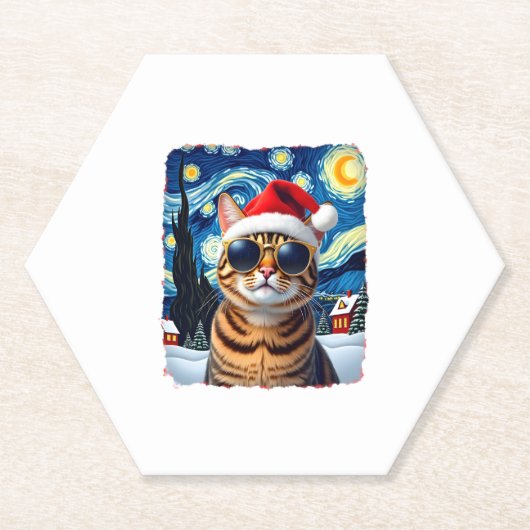 Starry Night Orange Tabby Cat Christmas Kartonnen Onderzetters (Voorkant)