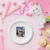 Starry Night Orange Tabby Cat Christmas Papieren Bordje (Feest)