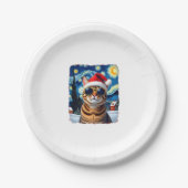 Starry Night Orange Tabby Cat Christmas Papieren Bordje (Voorkant)