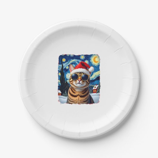 Starry Night Orange Tabby Cat Christmas Papieren Bordje (Voorkant)