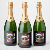 Starry Night Orange Tabby Cat Christmas Sparkling Wijnetiket (Flessen)