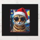 Starry Night Orange Tabby Cat Christmas Sparkling Wijnetiket (Enkel label)
