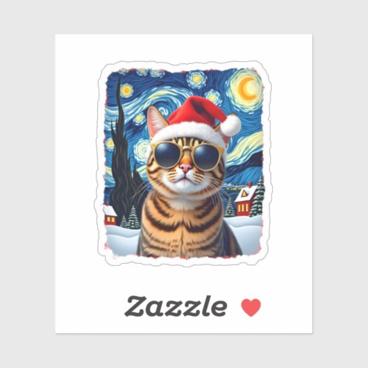 Starry Night Orange Tabby Cat Christmas Sticker (Vel)