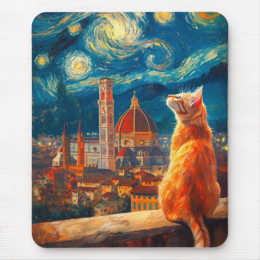 Starry Night Over Florence | Ginger Cat Art Muismat (Voorkant)