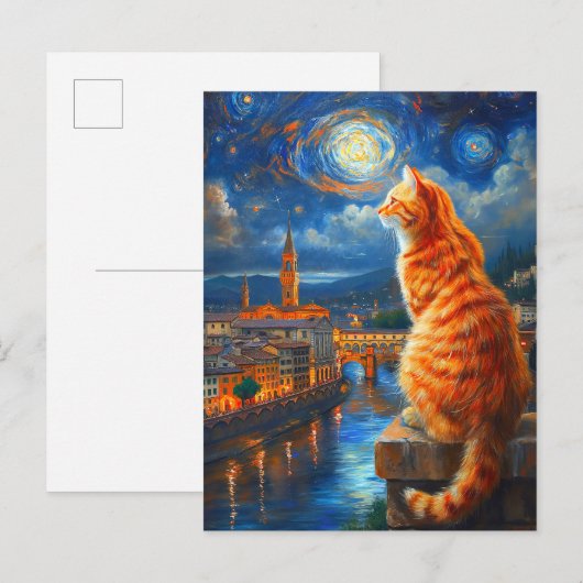 Starry Night Over Florence | Ginger Cat Art Uitnodiging Briefkaart (Voorkant / Achterkant)