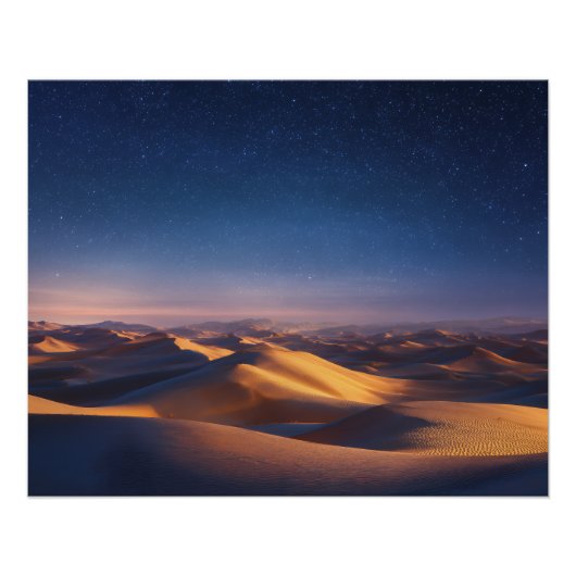 Starry Night Over Golden Desert Dunes Landscape Perfect Poster (Voorkant)
