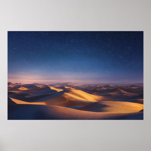 Starry Night Over Golden Desert Dunes Landscape Poster (Voorkant)
