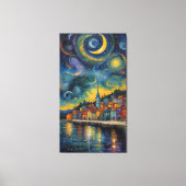 Starry Night Over the Harbor Village Canvas Afdruk (Voorkant)