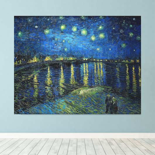 Starry Night over the Rhone by Van Gogh Canvas Afdruk (Insitu (Houten vloer))