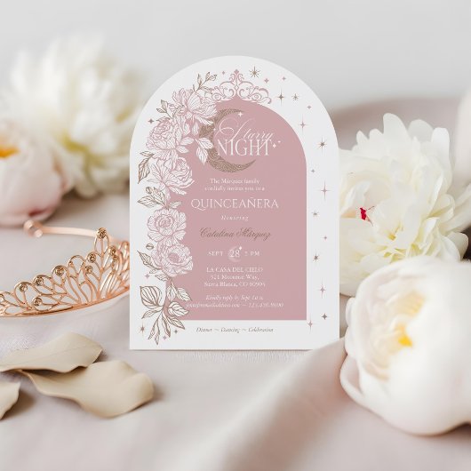 Starry Night Quinceanera Floral Celestial Moon Kaart