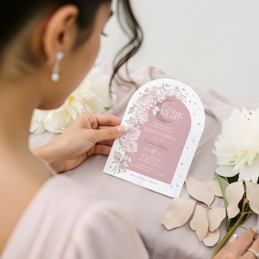 Starry Night Quinceanera Floral Celestial Moon Kaart