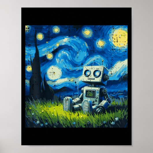 Starry Night Robot Funny Painting Art Meme Kids Me Poster (Voorkant)