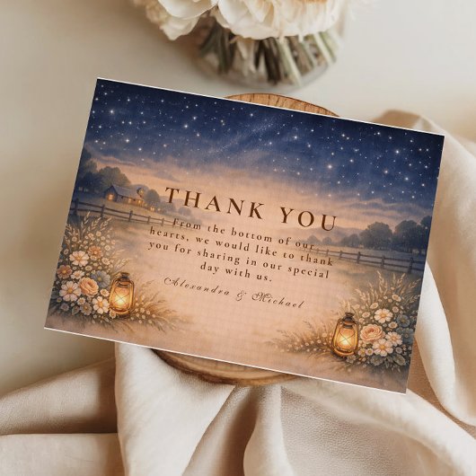 Starry Night Rustic Meadow Wedding Bedankkaart