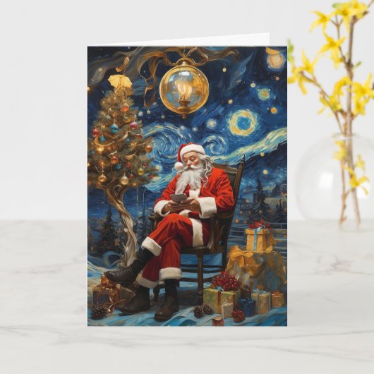 Starry Night Santa Card | Van Gogh Christmas Card Kaart (Gele Bloem)
