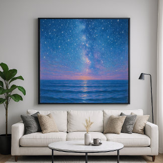 Starry Night Seascape - Pastel Painting Style Poster
