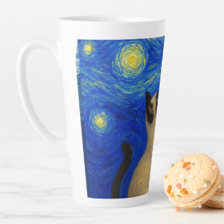 Starry Night Siamese Cat Moon Latte Mok