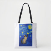 Starry Night Siamese Cat Moon  Tote Bag (Voorkant)