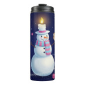 Starry Night Snowman with Candle Hat and Owl Thermosbeker (Voorkant)