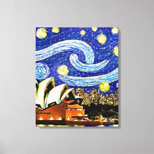 Starry Night Sydney Australië Operahuis Tekening Canvas Afdruk (Voorkant)
