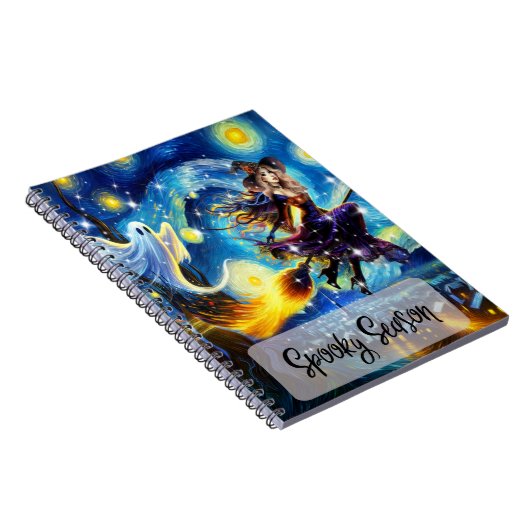 Starry Night Witchy Halloween Design Notitieboek (Rechterzijde)