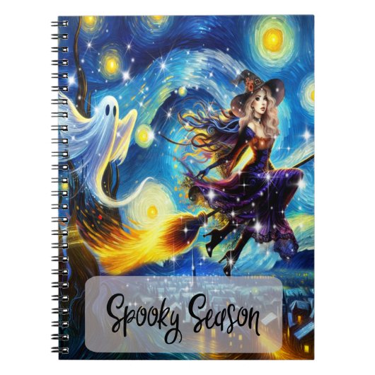 Starry Night Witchy Halloween Design Notitieboek (Voorkant)