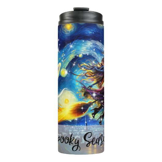 Starry Night Witchy Halloween Design Thermosbeker (Voorkant)