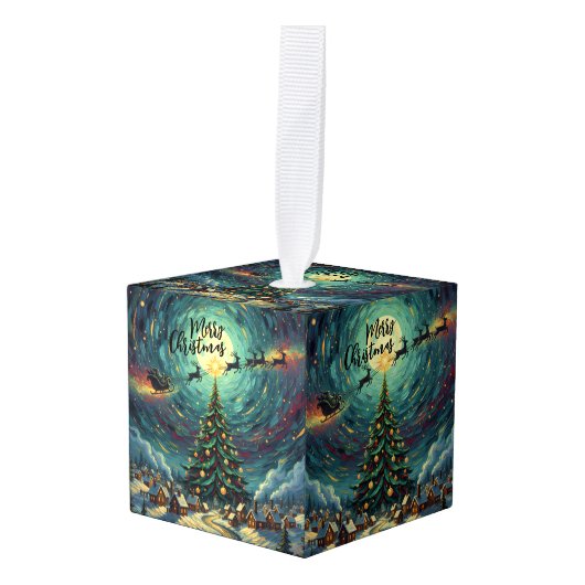 Starry Night Wooden Cube Christmas Ornament (Voorkant hoekig)