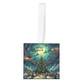 Starry Night Wooden Cube Christmas Ornament (Voorkant)