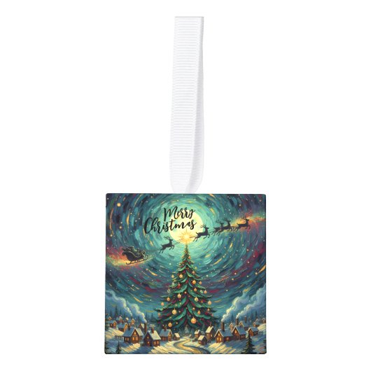 Starry Night Wooden Cube Christmas Ornament (Voorkant)