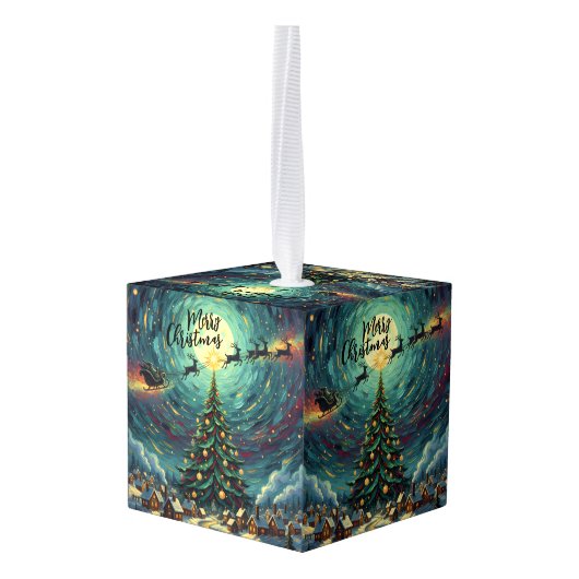 Starry Night Wooden Cube Christmas Ornament (Achter hoekig)