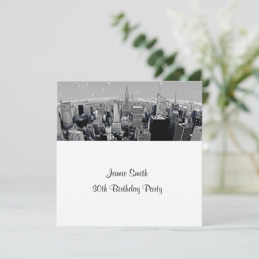 Starry NYC geëtste Fisheye Grey Skyline Verjaardag Kaart (Staand voorkant)