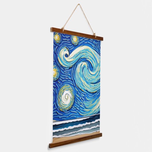 Starry Ocean Summer Beach Waves Hangend Wandkleed (Gebogen)