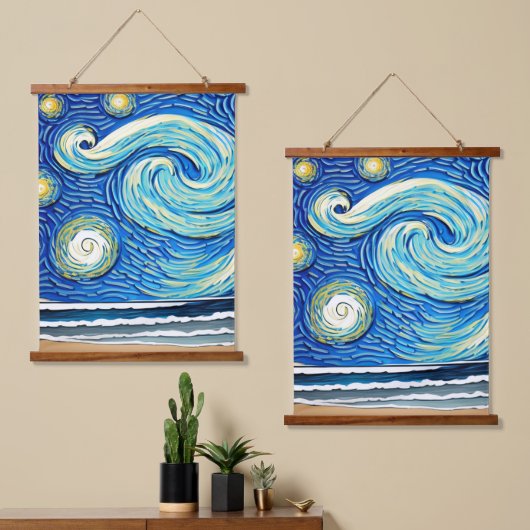 Starry Ocean Summer Beach Waves Hangend Wandkleed (Asymmetrisch)