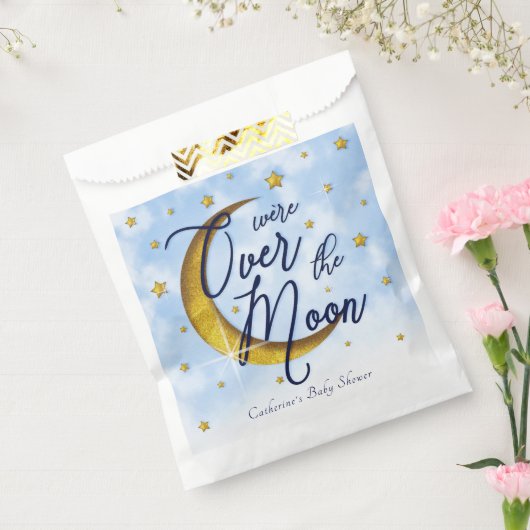 Starry over de Moon Blue Gold Baby Shower Bedankzakje (Gezegeld)