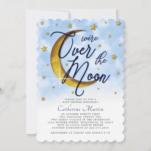 Starry over de Moon Blue Gold Baby Shower Kaart (Voorkant)