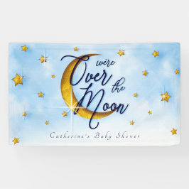 Starry over de Moon Blue Gold Baby Shower Spandoek