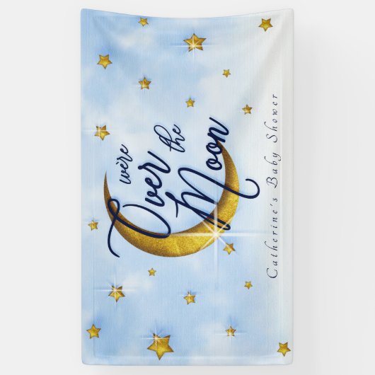 Starry over de Moon Blue Gold Baby Shower Spandoek (Verticaal)