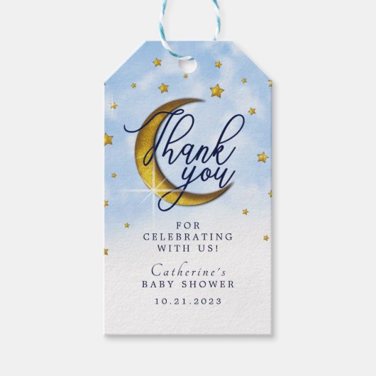 Starry over het Moon Blue Gold Baby shower Cadeaulabel (Voorkant)