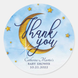 Starry over het Moon Blue Gold Baby shower Ronde Sticker