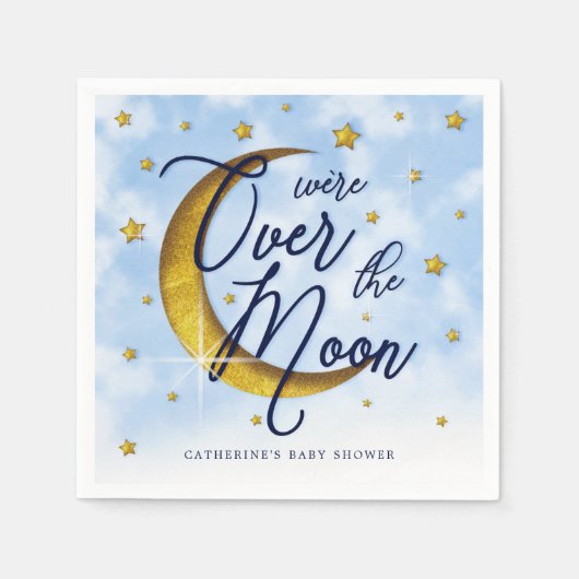 Starry over het Moon Blue Gold Baby shower Servet (Voorkant)