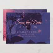 Starry Paars Night Alternative Gothic Floral Save The Date (Voorkant / Achterkant)